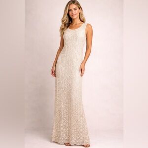 Carole Little Dresses Champagne Long Sheath Dress Silk Size 4, intricate, vtge.